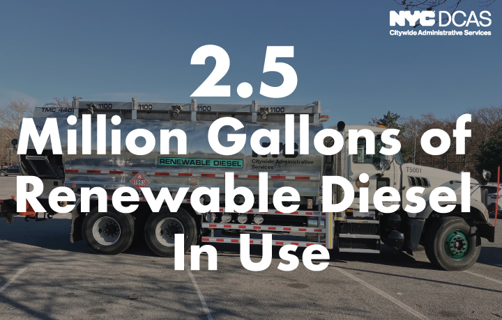 A truck displaying '2.5 million gallons of renewable diesel in use' on its side.
                                           