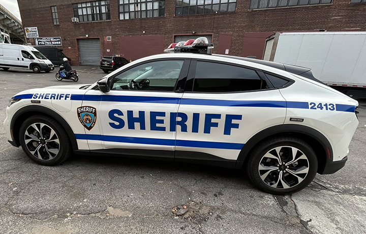 a photo of white New York City Police Department (NYPD) Chevrolet Blazer EV cruiser.
                                           