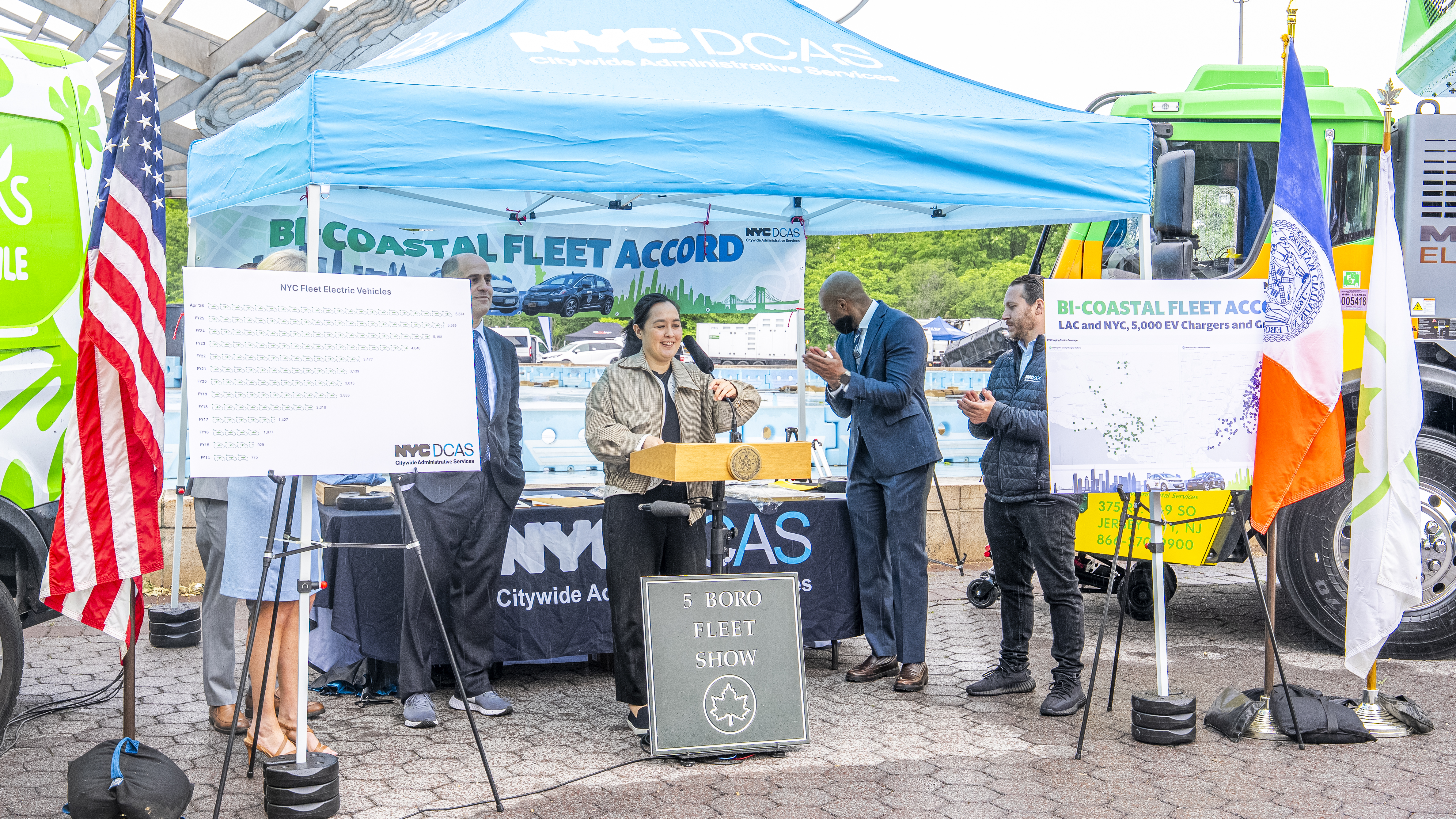 DCAS Commissioner Yume Kitasei makes Bi-Coastal Fleet Accord announcement at the 2026 Equipment & Vehicle Show