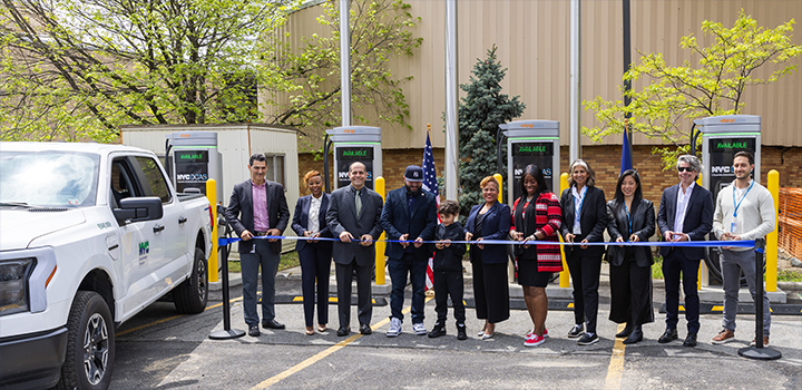 DCAS, DEP, Con Edison, Bronx Borough President Vanessa Gibson, and Council Member Rafael Salamanca Jr celebrate the completion of the 2,000th fast charger.