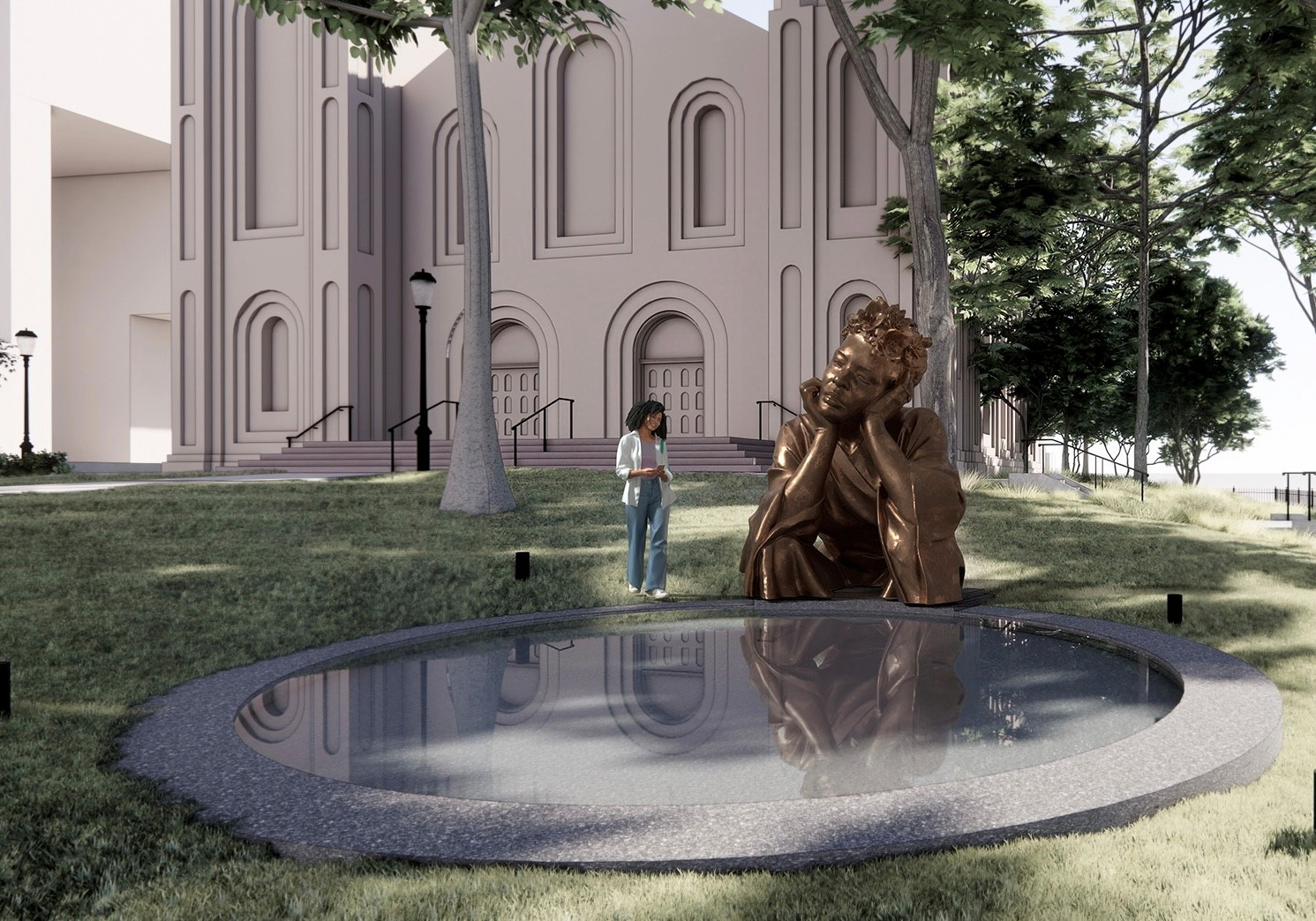A statue of Bille Holiday sits, gazing up into the distance.
