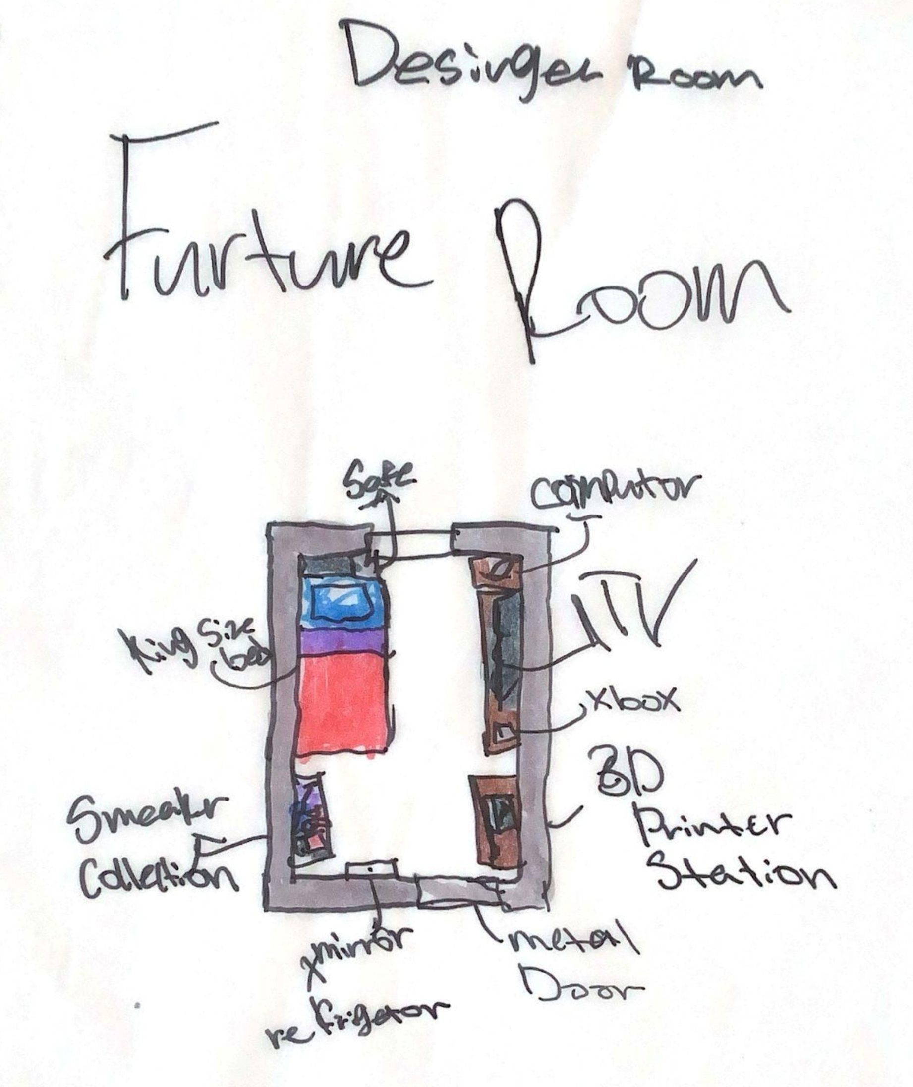 An architectural plan of a young person's future room.