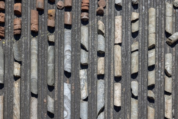 A close-up of the geotechnical core samples.