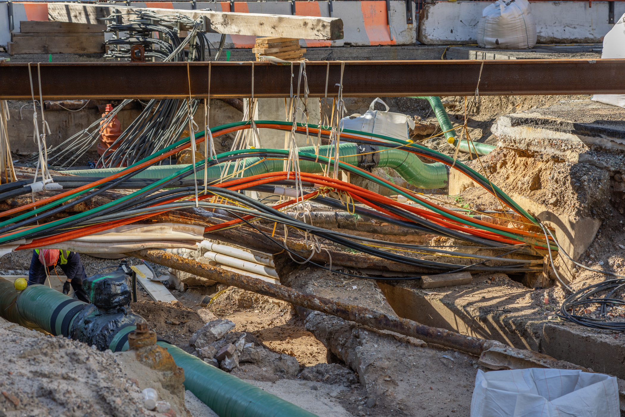 An trench excavated for roadwork