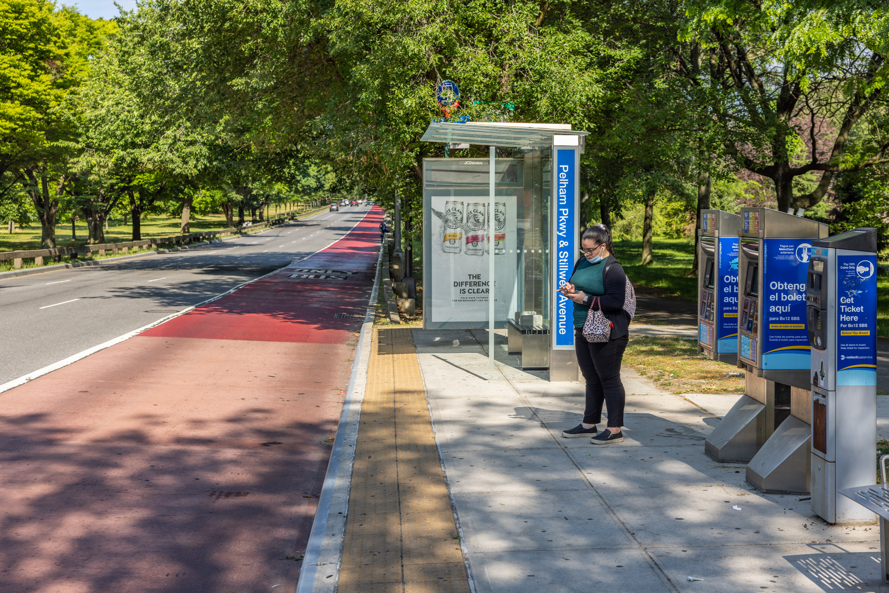 upgraded bus stop and new bus lane on Pelham Parkway