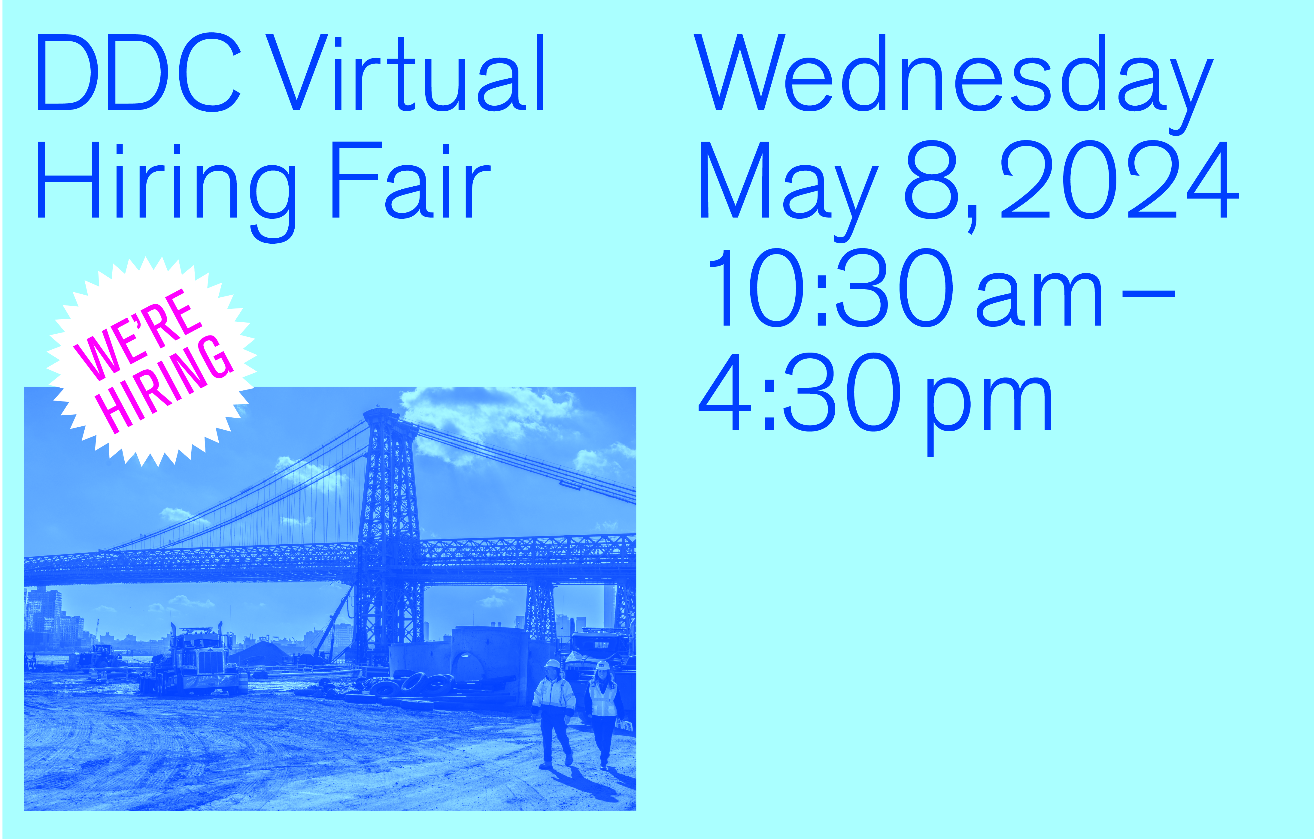 Banner announcing virtual event hiring fair on May 8 2024
                                           