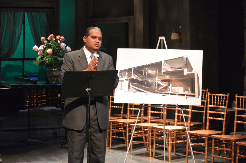 Commissioner Peña-Mora on stage at the Irish Repertory Theatre