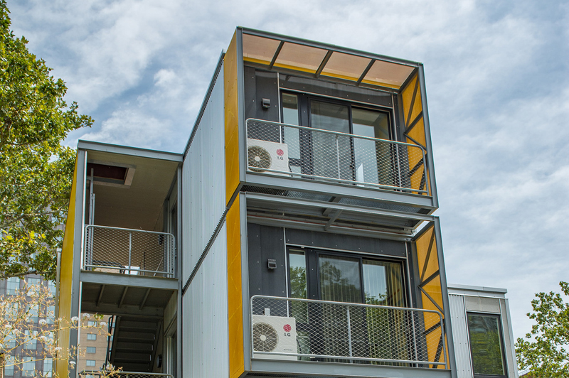 Looking up at the Urban Post-Disaster Housing unit.