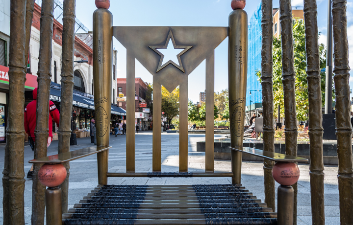 up close shot of Para Roberto chair at Roberto Clemente Plaza