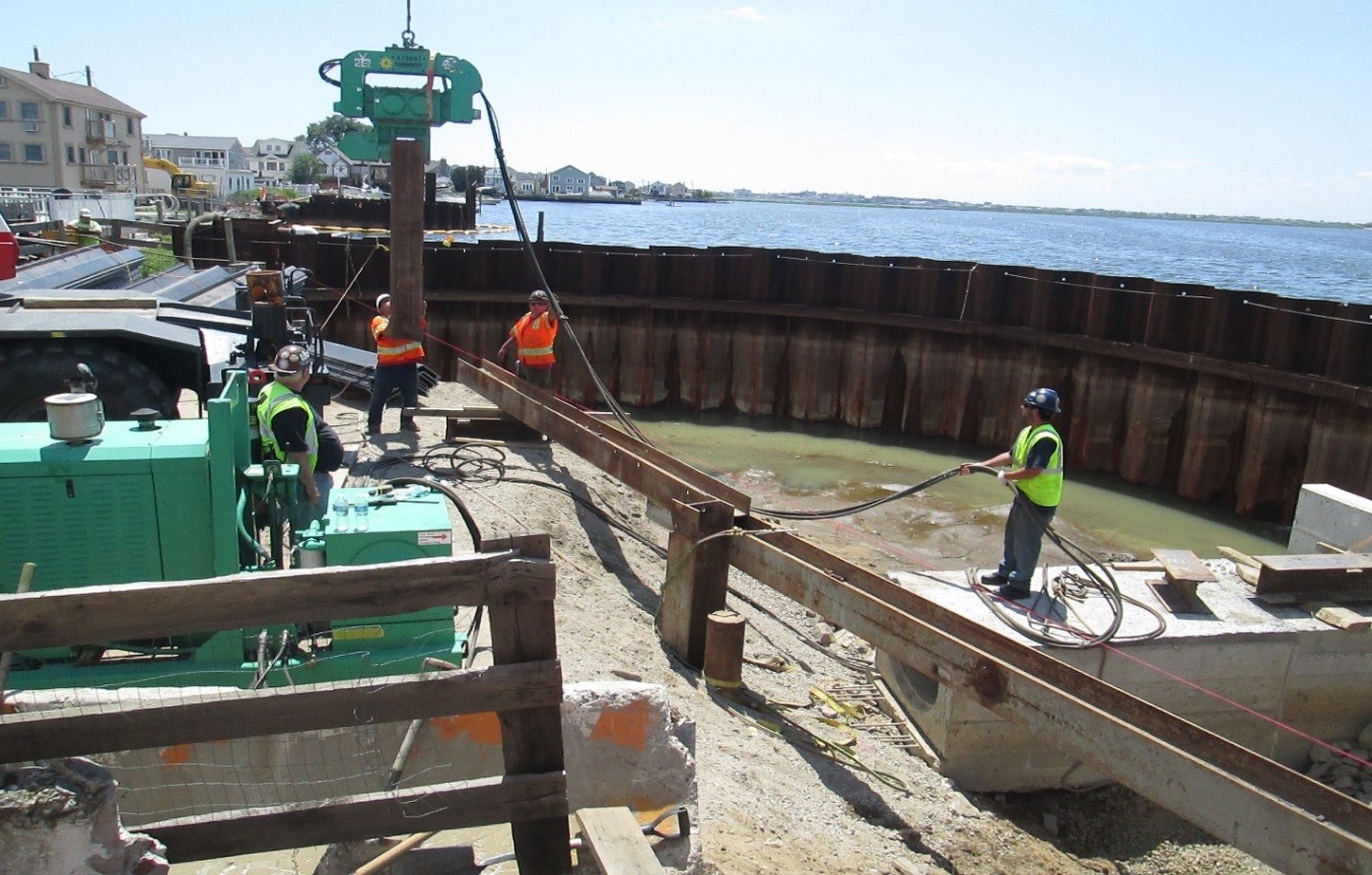 A coffer dam at the end of West 11th Road in Broad Channel