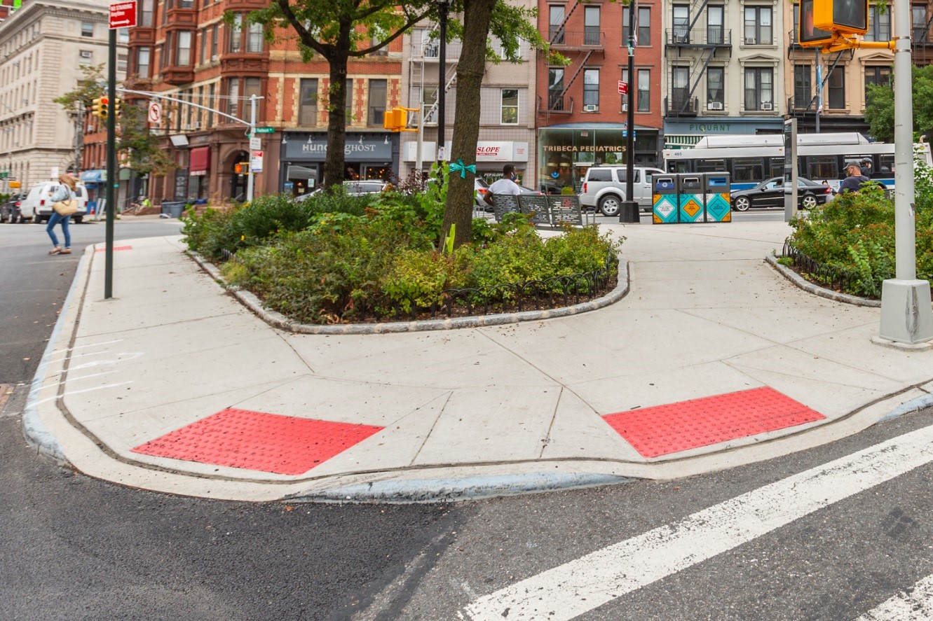 Two ramps on a street corner