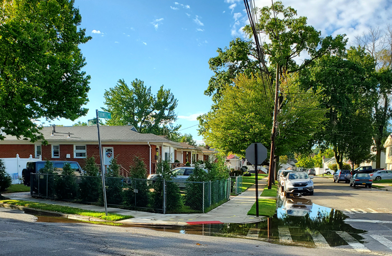 flooding in a residential neighborhood