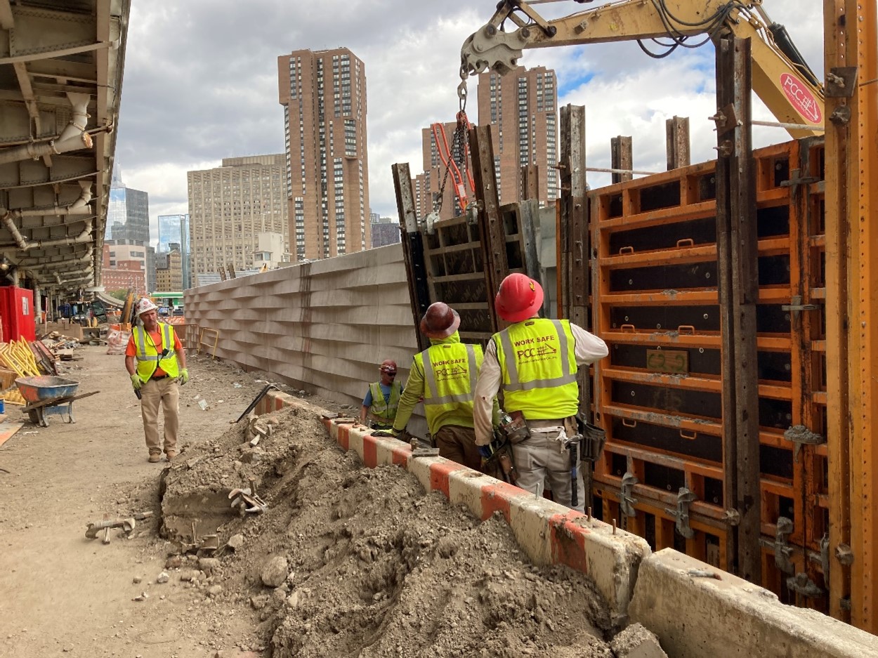 The floodwall at Stuyvesant Cove Park under construction in September 2021