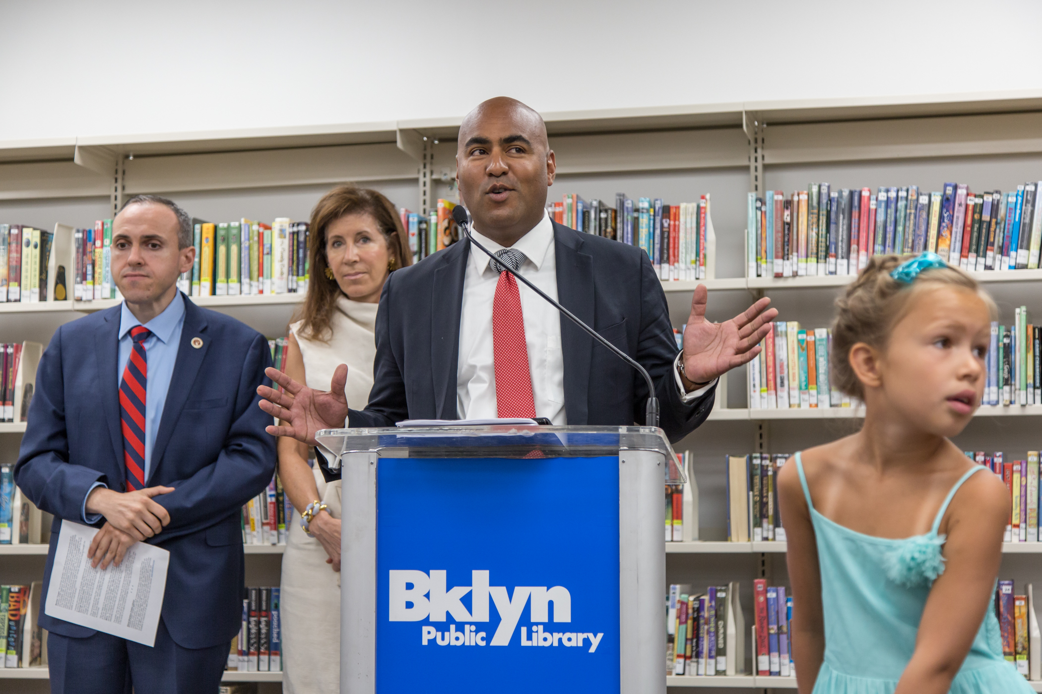 Assistant Commissioner of Public Buildings, Oscar Gonzalez speaking at the library