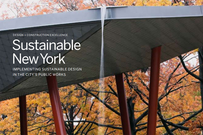 Cover for Sustainable New York. People are outside admiring the Queens Botanical Garden.