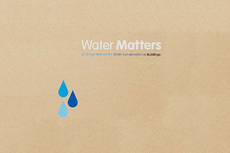 Cover for Water Matters. An illustration of three water drops on a brown background.