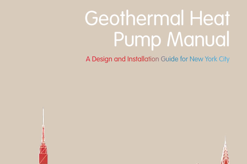 Cover for the Geothermal Heat Pump Manual. An illustration of the New York City skyline.