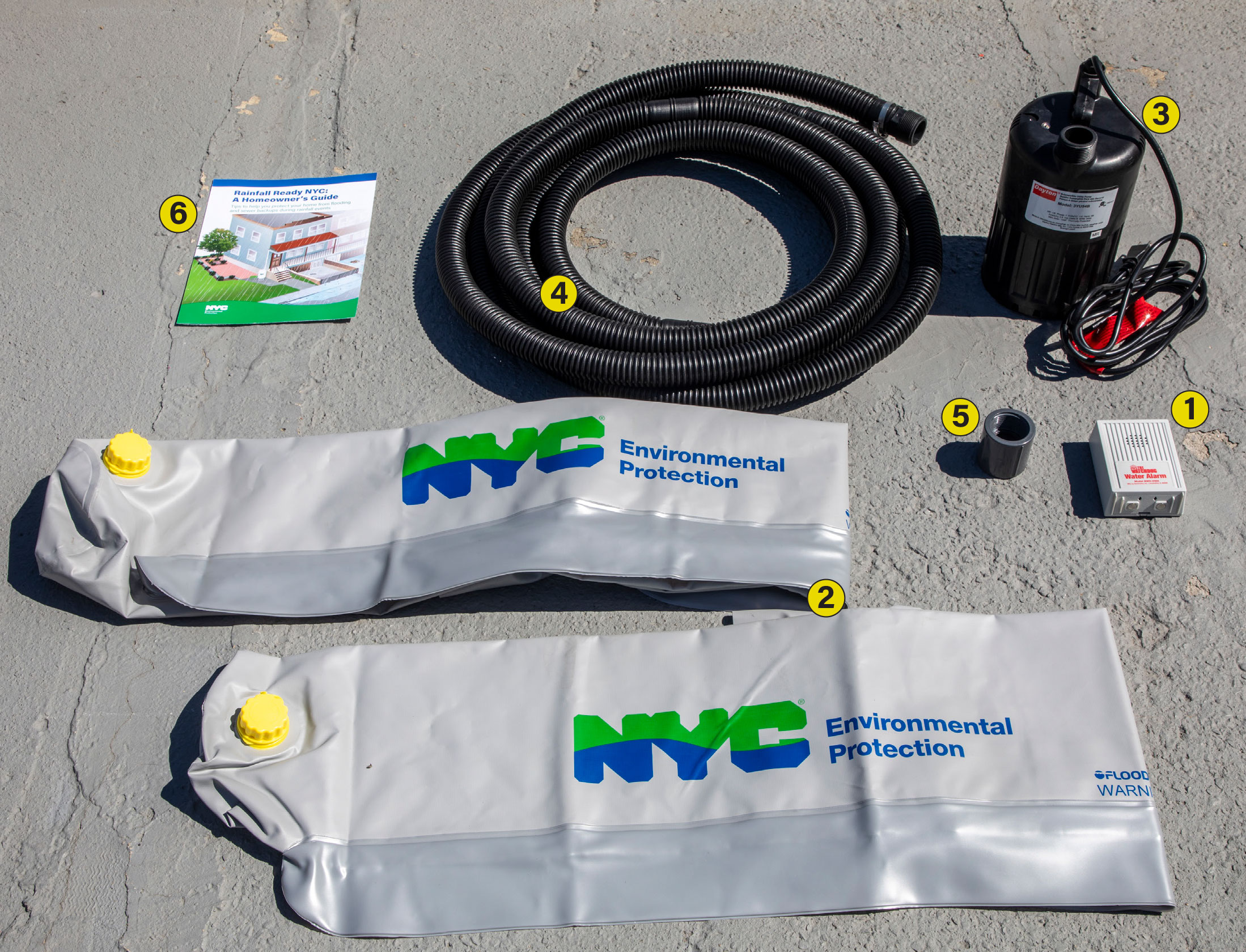 a diagram of contents of the flood kit