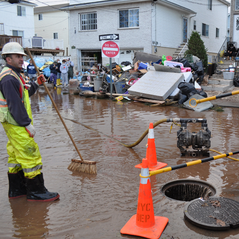 A flooded street in Staten Island
