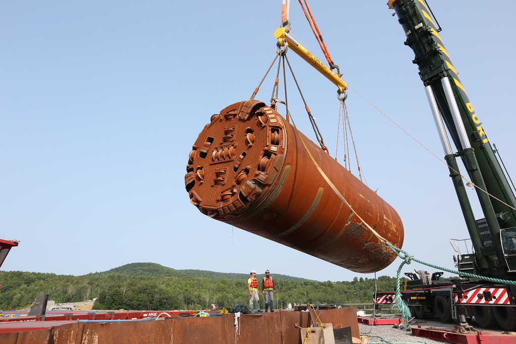 Micro Tunnel Boring Machine Hanging from a Crane