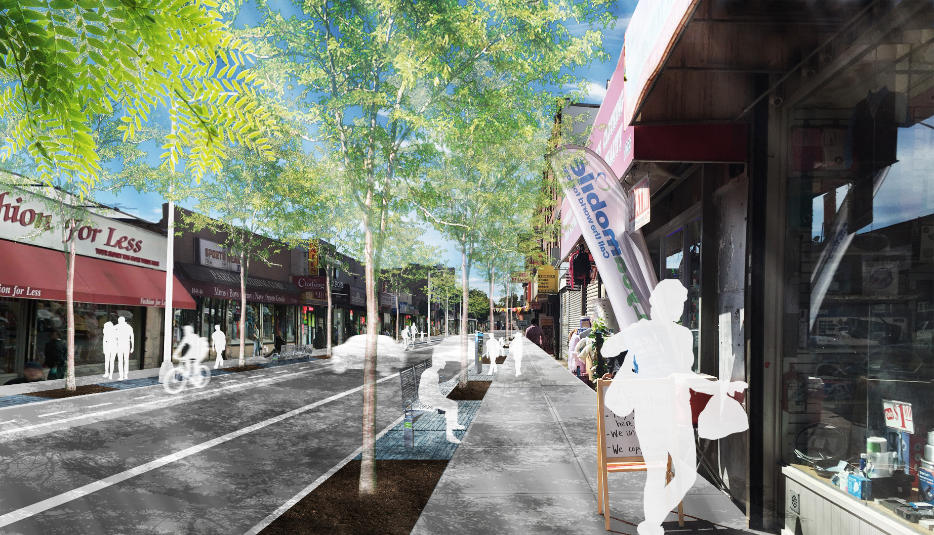 rendering of new streets, sidewalks and curbs