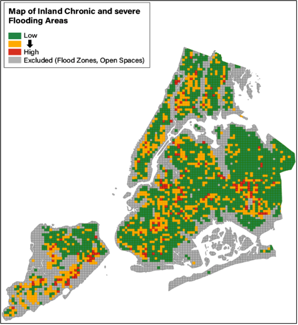 Map of Inland Cronic and severe flooding areas from 2024 Stormwater Analysis