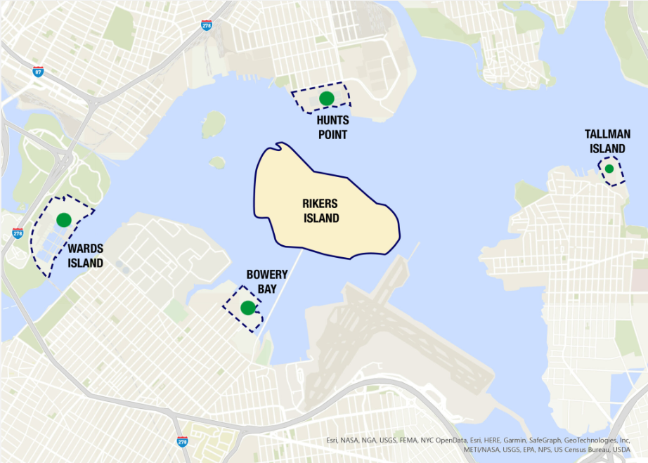 Map of Rikers Island and Study Sites