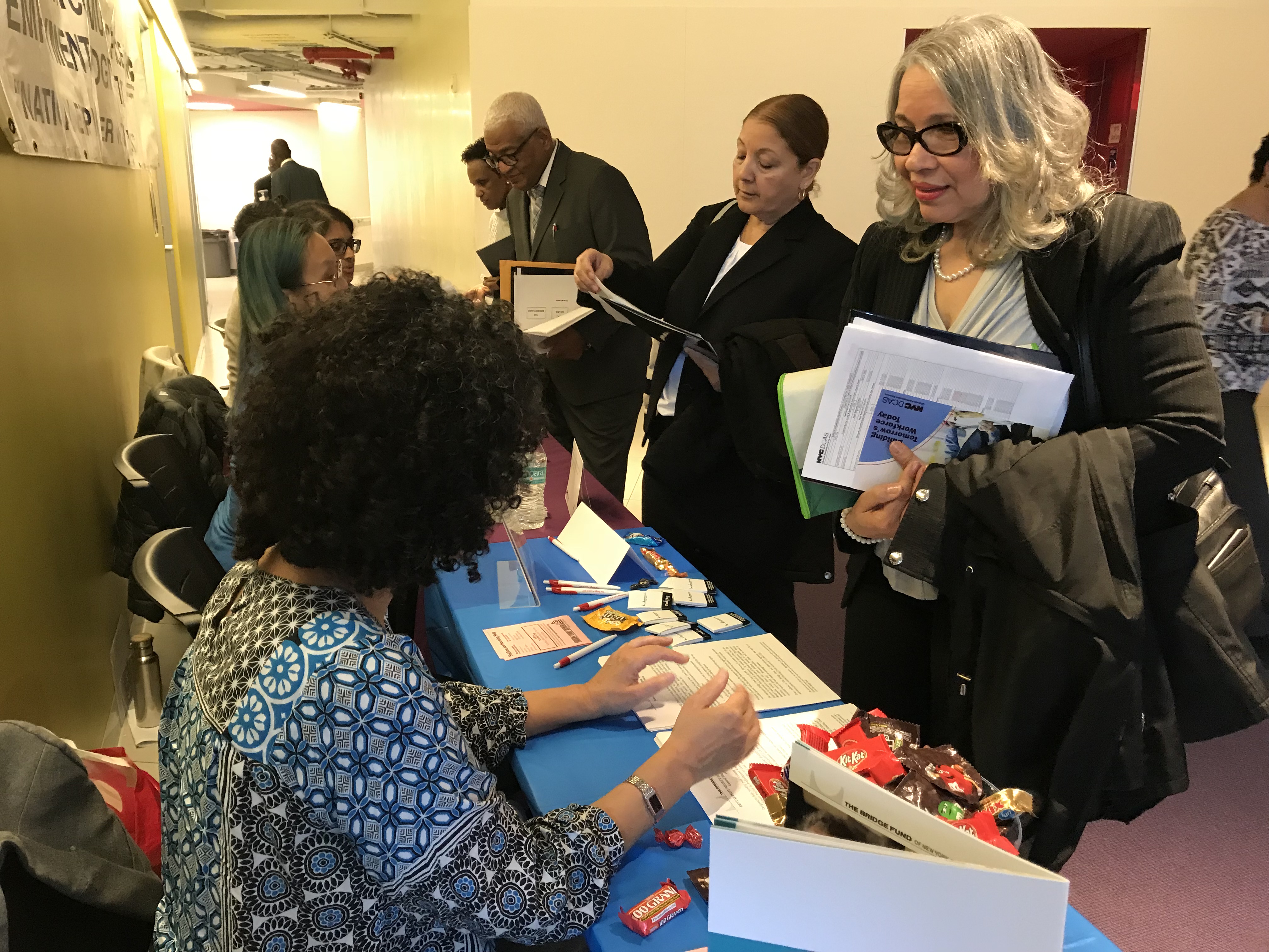 Senior woman speak with potential employer