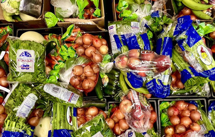 Image of fruits and vegetables packaged for consumption 
                                           