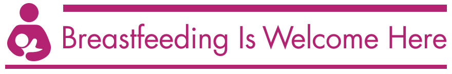 Sillouette image of woman breastfeeding, with text Breastfeeding is welcome here
