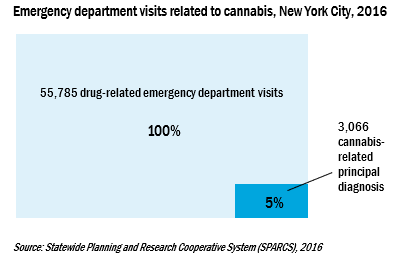Chart of emergency department visits related to cannabis in New York City in 2016