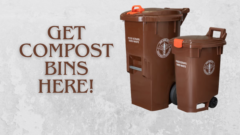 21- and 13-gallon brown NYC Compost Bins pose together awkwardly as if for a studio portrait.
                                           