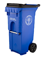 35 gallon blue wheelie recycle bin with lid