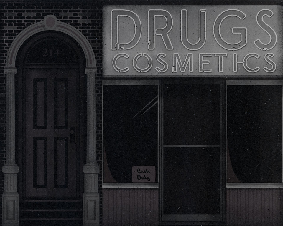 The outside of the corner store.