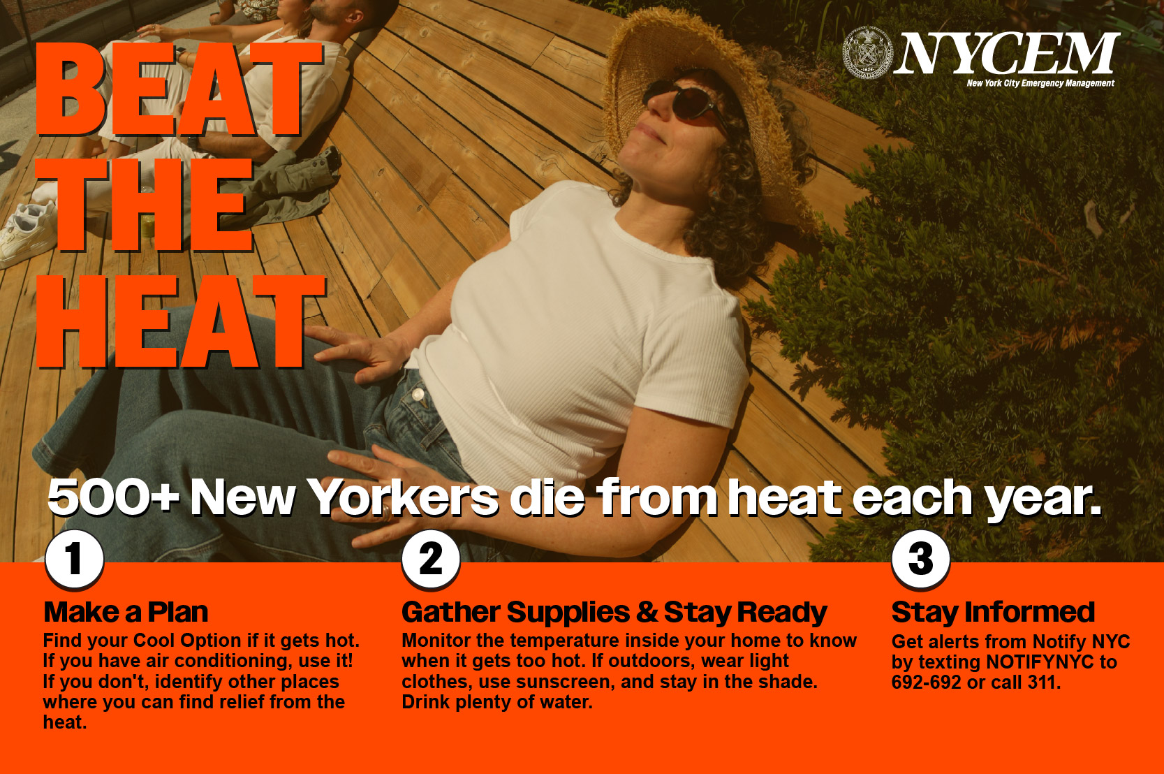 A woman gets relief from extreme heat by laying down in the park. 
                                           