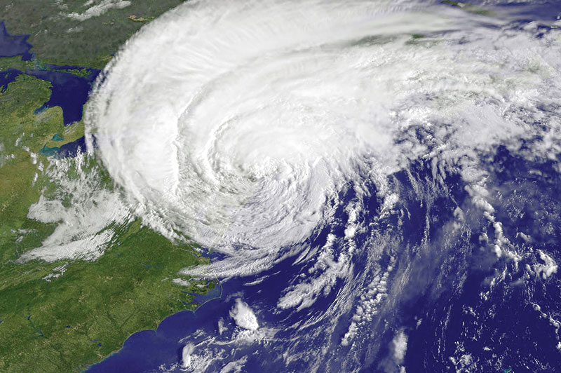 A satellite image of a hurricane making its way up the East Coast of the United States.