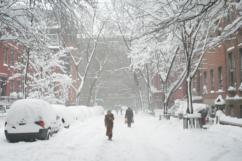 A snowy street following a snow storm.