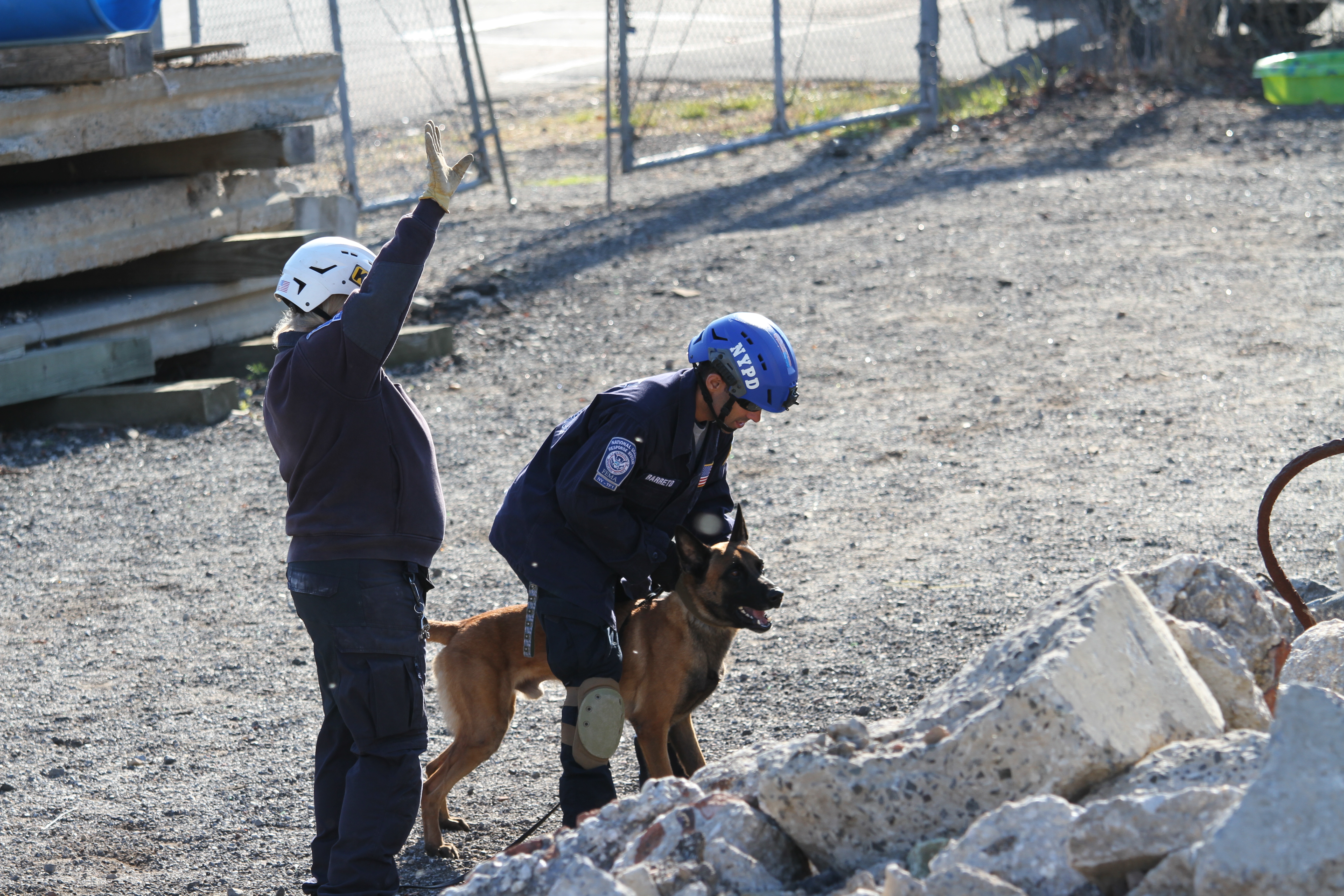 A US&R handler readies his canine for action.