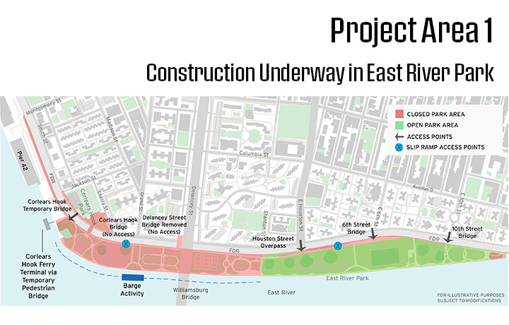 Map of construction - Project Area 1 - Construction on Hold in East River Park
                                           