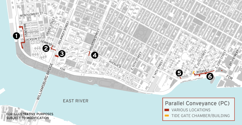 Map showing six locations of Parallel Conveyance Project