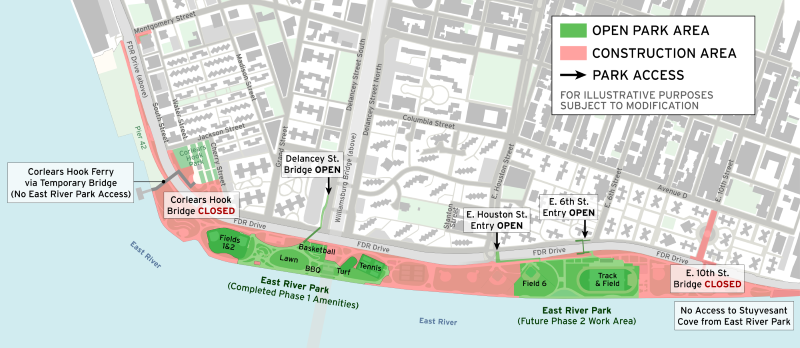 Map showing open and closed areas of East River Park