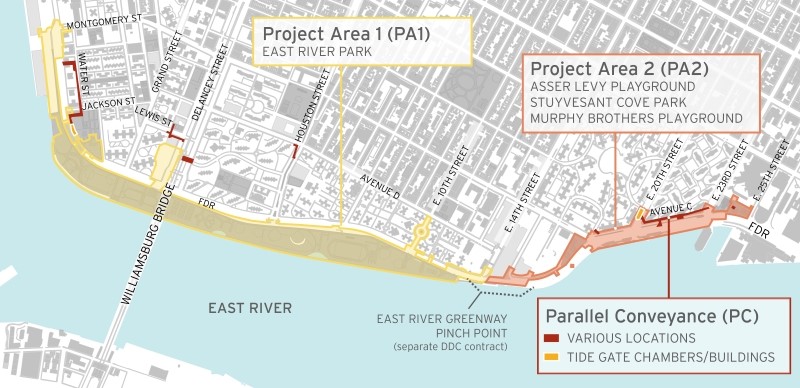 Map of three main Project Areas for ESCR construction