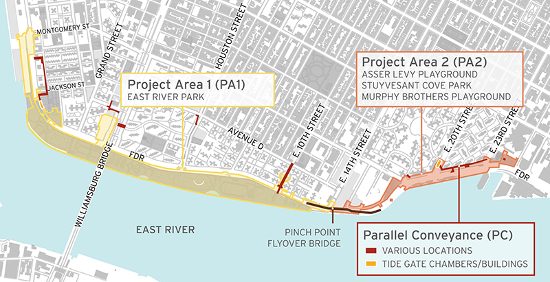 Map of three main Project Areas for ESCR construction