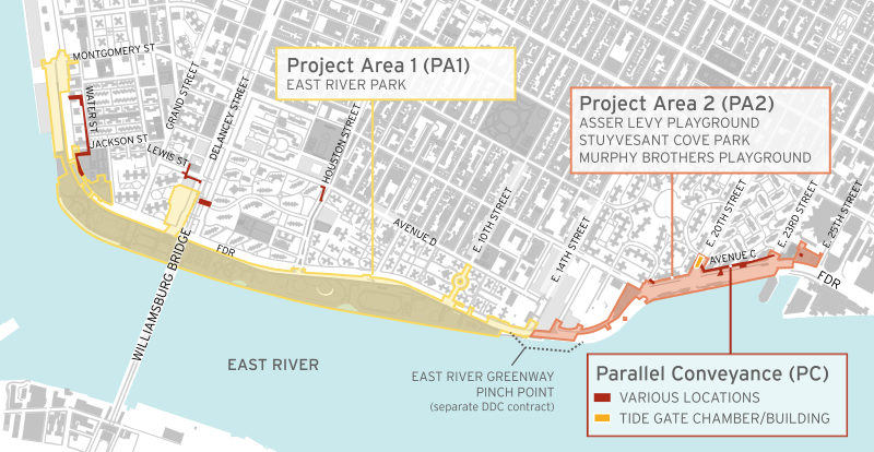 Map showing locations of three contracts under ESCR project