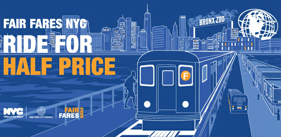 Various forms of transportation, trains, buses and ferry are featured in front.
                                           