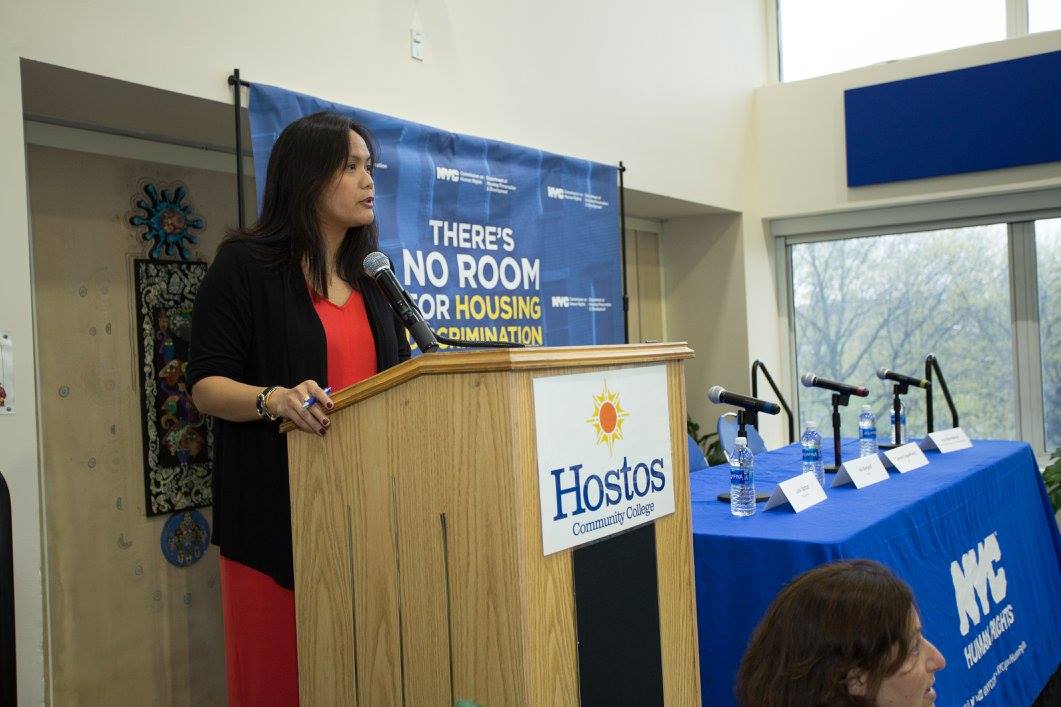 Woman at a podium