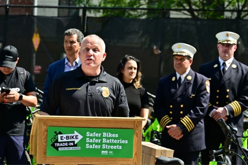 FDNY Commissioner Robert S. Tucker joined Department of Transportation officials Thursday, June 12, for the launch of New York City's e-bike and battery trade-in pilot program.

                                           