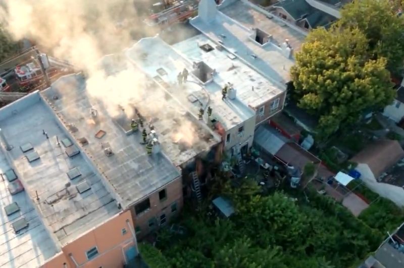 FDNY units operating at a 4-alarm fire in Queens on Sunday, Aug. 10, 2025.