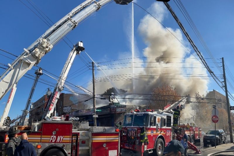 FDNY units operating at a 5-alarm fire in the Bronx on Saturday, Nov. 8, 2025.