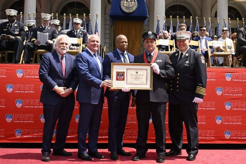 Firefighter Michael Kotzo, of Ladder Company 28, was honored with the Chief of Department Peter J. Ganci Jr. Medal and NYS Honorary Fire Chiefs Association Medal at the FDNY's 156th Medal Day Ceremony.
                                           